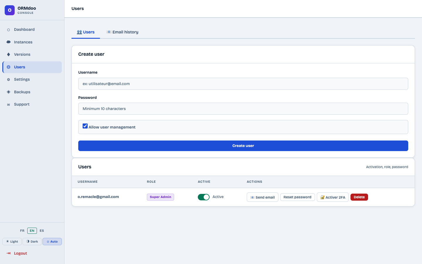 Admin user management
