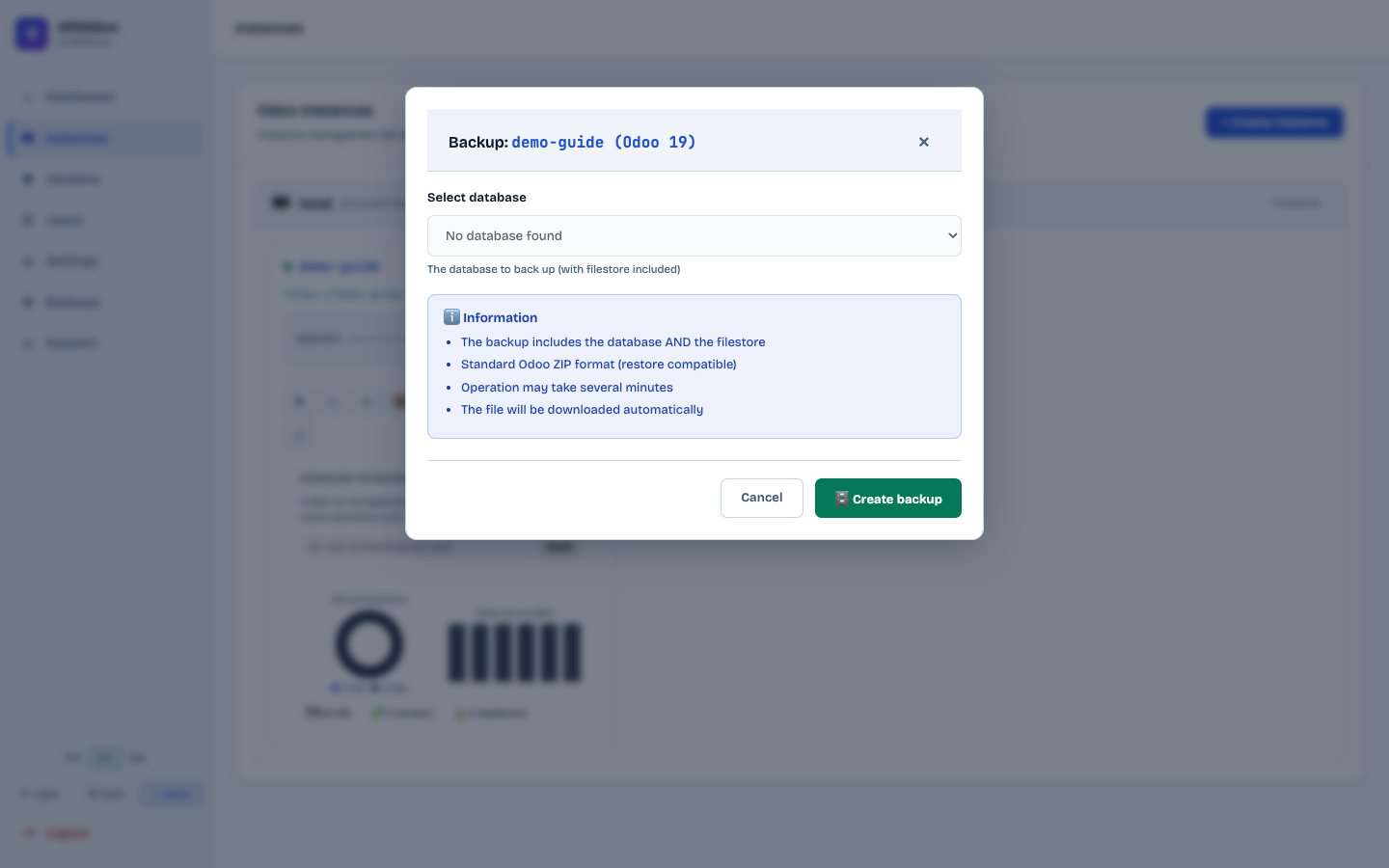 Backup creation window
