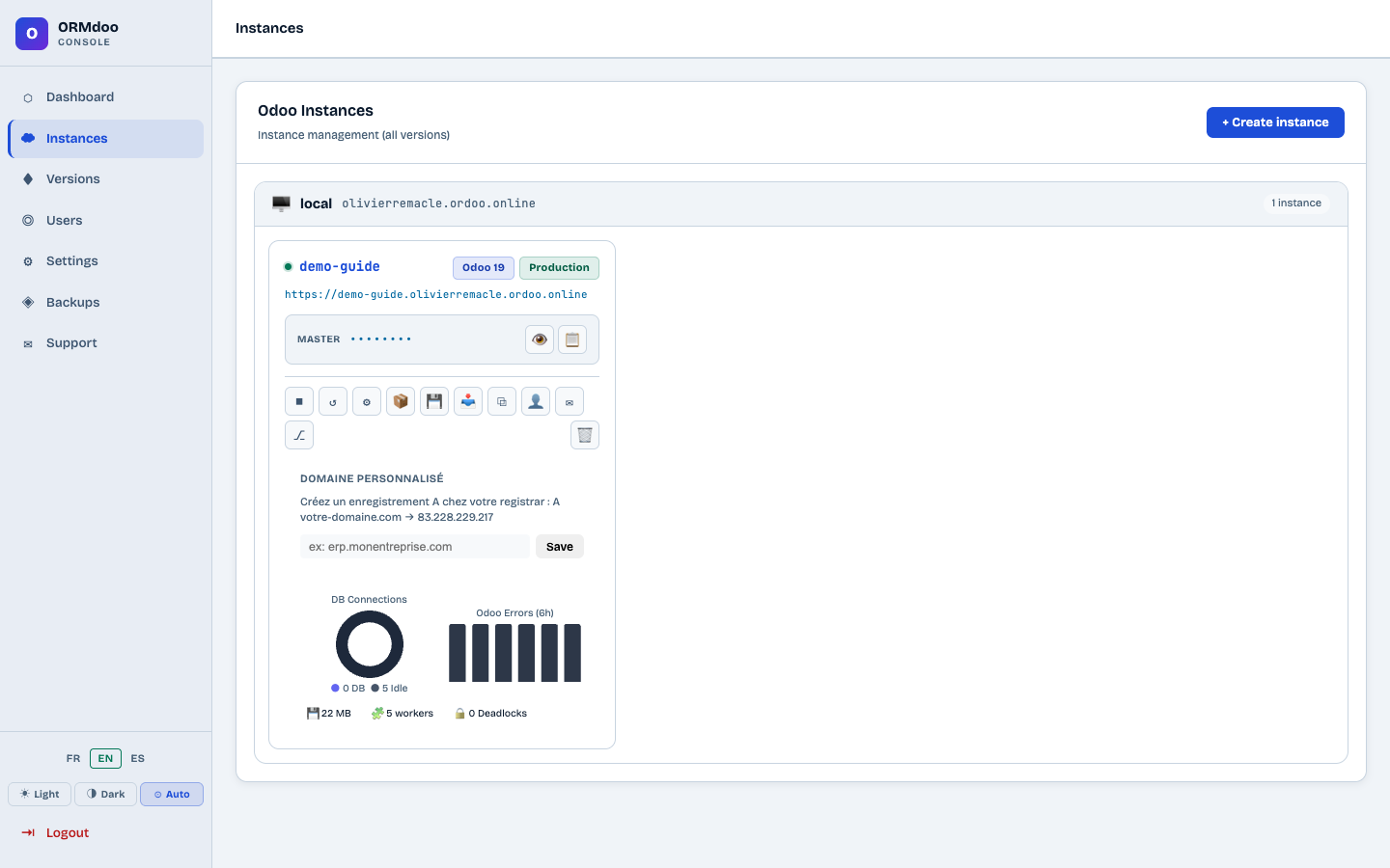 Odoo instance card