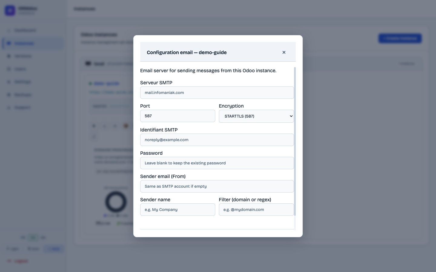 Instance email configuration
