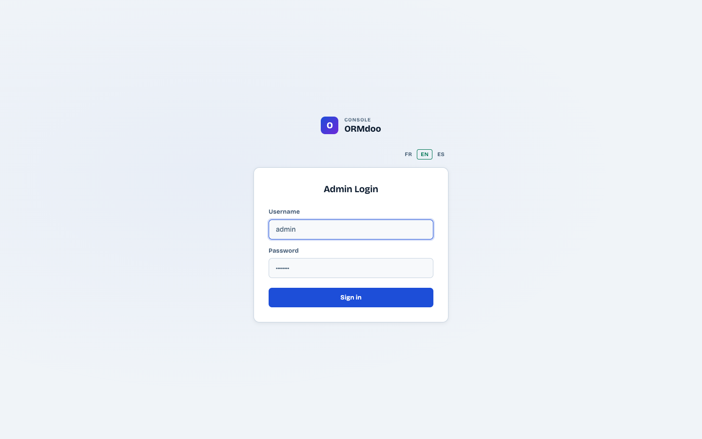ORMdoo login page