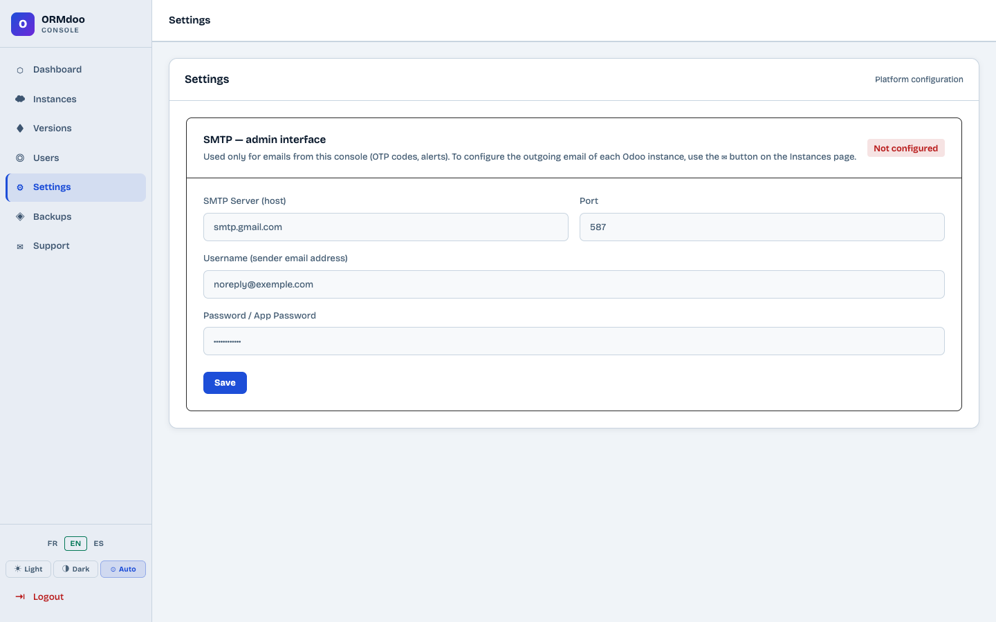 SMTP configuration